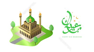 Happy Eid Al Fitr Mubarak greeting card with arabic Islamic calligraphy of text eid al fitr mubarak in motion graphic