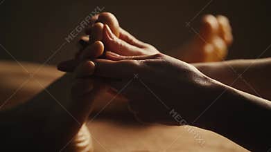 Professional foot massage close up.
