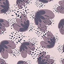 Abstract flower purple bud seamless pattern on pink background. Doodle floral endless wallpaper