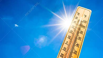 Sunny Summer Background With Thermometer 