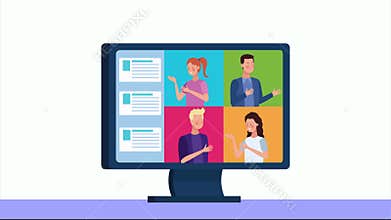 People working in desktop connected online for covid19