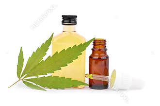Concept food CBD pet, vitamins with CBD oil and cannabis of animal feed. Cannabidiol oil is used as a dietary supplement. Hemp