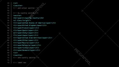 HTML Source Code Data Screen.