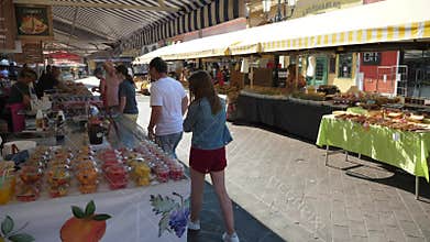 Fruits and Juices for sale at the Food Mrket Nice old town.