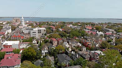 Savannah, Georgia. Panoramic aerial view of the city in spring time