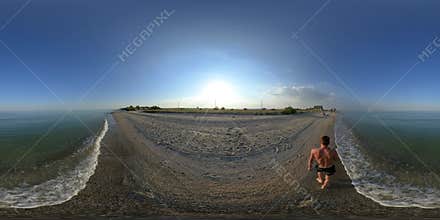 4K 360 VR Virtual Reality A man walking on the beach