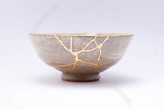 Antique beautiful bowl restored with kintsugi gold technique