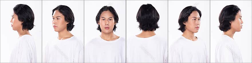 Asian man head shot portrait turn rear side back view turn 360