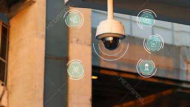 CCTV with security icon floating around.