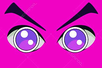 Anime eyes on pink background. Cartoon concept style.