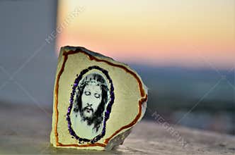 Holy hand souvenir stone with Yeshua image