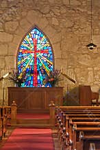 Church Interior with Stained Glass WIndow