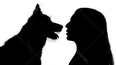 Woman and dog silhouettes