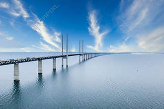 Oresund bridge between Copenhagen Denmark and Malmo Sweden