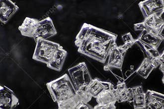 Microscopic view of sodium chloride crystals