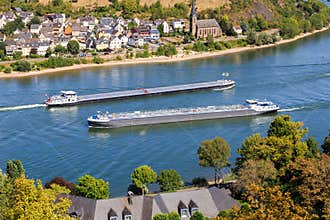 Inland river ships crossing on the Rhine