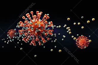 Covid-19 coronavirus, 3d background of bacteria, viruses, spores, particles,and dust in the air.with copy space