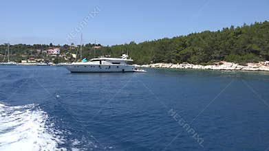 Cruise Ferry Sailing Sea Trip Boat Ship Pov, Blue Foamy Waves Traveling to Beach