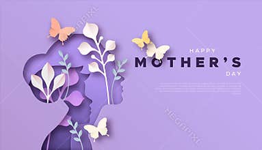 Mother`s day mom and kid papercut card template