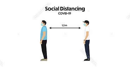 Masked men are standing in line keeping social distance