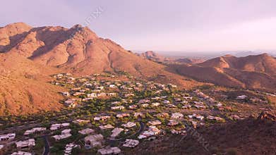 Aerial footage of North Scottsdale area of Arizona at Sunset.