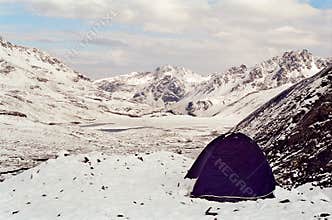 Tent on mountain summit, Peru