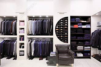 Stylish men's clothes in shop