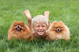 Young boy with two dogs