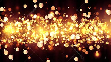 Background with shiny golden particles. Beautiful bokeh light background. Golden confetti with magical shimmering sparkling light