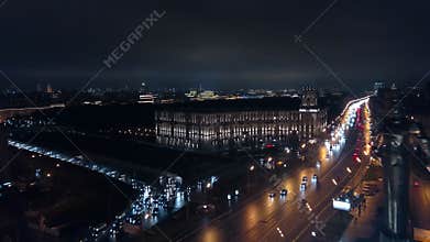 The Yuri Gagarin monument in Moscow at night