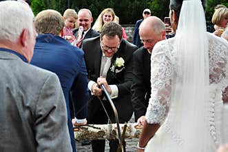 Log-sawing, wedding tradition from Germany