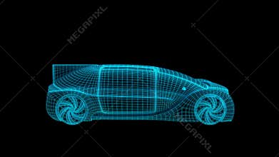 Wireframe rendering of Autonomous electric car driving on highway