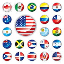 Glossy button flags - America