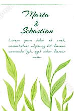 simple green watercolor leaves card design. floral leaves frame. Template for wedding invitation and save the date cards