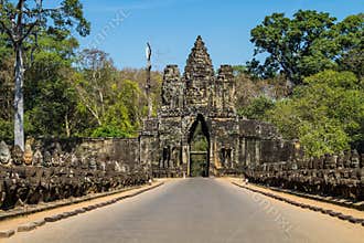 South gate to angkor thom in Cambodia, Asia