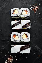 Sushi roll with fish. free space for your text.