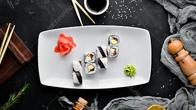 Sushi roll with fish. free space for your text.