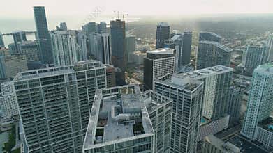 Miami Aerial View Buildings Boats Miami River Brickell and Down Town