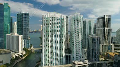 Miami Aerial 360 View Buildings Boats Miami River and Down Town