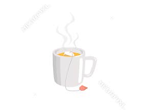 A cup of tea with tea bag isolated on white background.