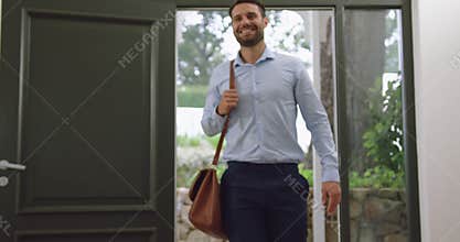 Father and children entering in a comfortable home 4k