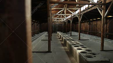 A barrack view inside the concentration camp in Poland Auschwitz Birkenau.