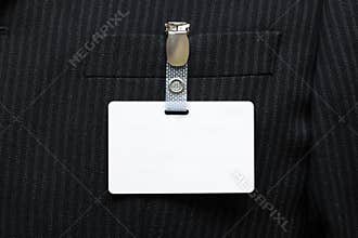 Blank name tag on suit