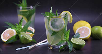 Fresh lemonade with mint in glass