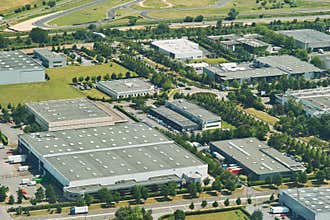 Industrial zone, green environment.