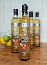 Bottles of Rayner`s apple cider vinegar with mother.