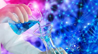 Genetic research and Biotech science Concept. Human Biology and pharmaceutical technology on laboratory background