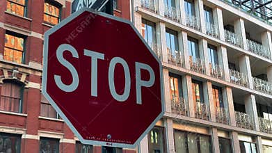 Stop road sign in New York city.