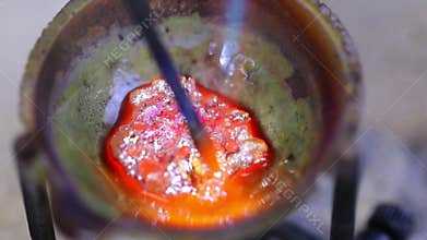 Goldsmith working on his workbench. Production and making manufacturing, factory, cast craft design, process precious