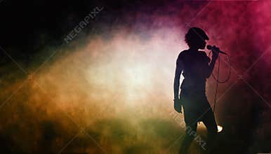 Silhouette of a singing artist